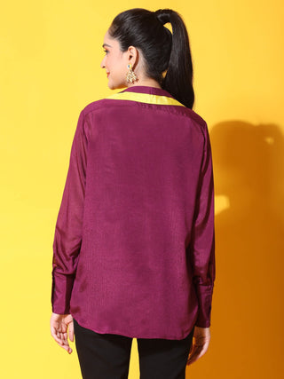double collar purple shirt back