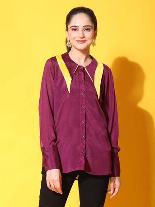 double collar purple shirt front