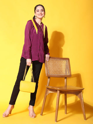 double collar purple shirt full