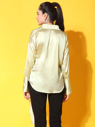 green side knot satin shirt back