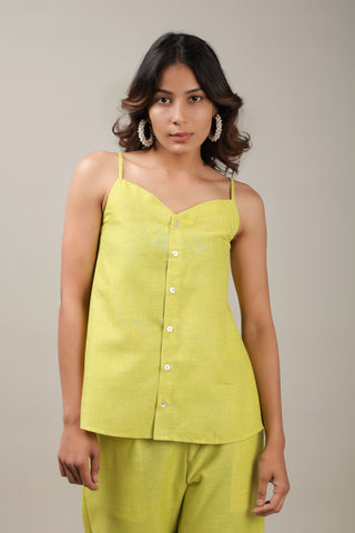 lime yellow linen co-ord set closeup