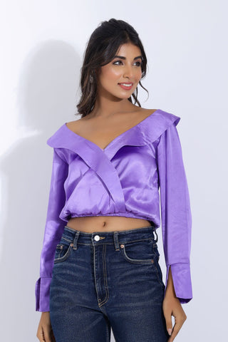 Off Shoulder Lavender Satin Top