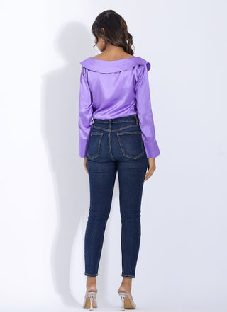 Off Shoulder Lavender Satin Top